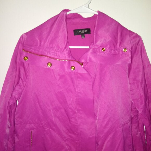 Talbot's hot pink gold button zip up jacket- sized M - Picture 2 of 6